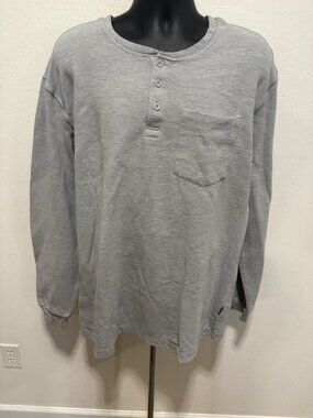 Lincoln Mens 2 XL Pullover  Henley Top Shirt Long Sleeve Gray